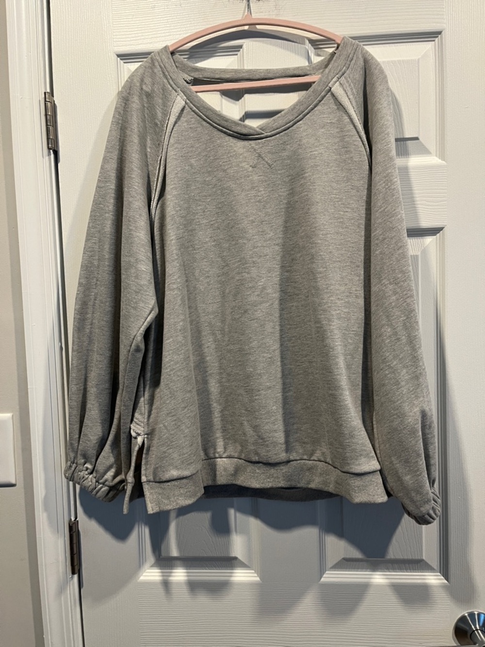 POL‎ Light Gray Sweatshirt French Terry Criss Cross Back Balloon Sleeves Size M